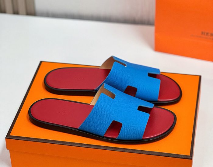 Dép nam Hermes đế gỗ lót đỏ quai xanh Like Auth