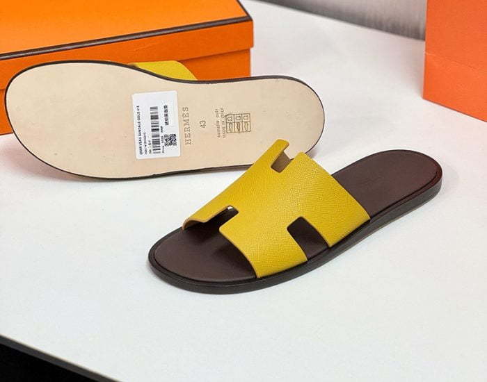 Dép nam Hermes đế gỗ quai vàng lót nâu Like Auth