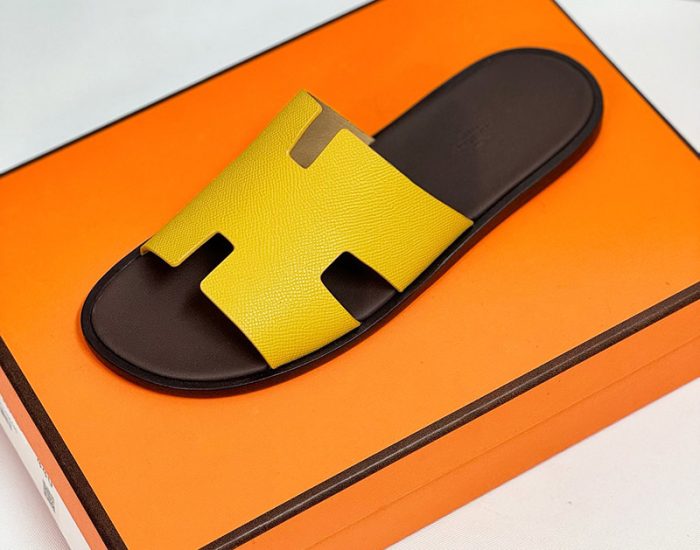 Dép nam Hermes đế gỗ quai vàng lót nâu Like Auth