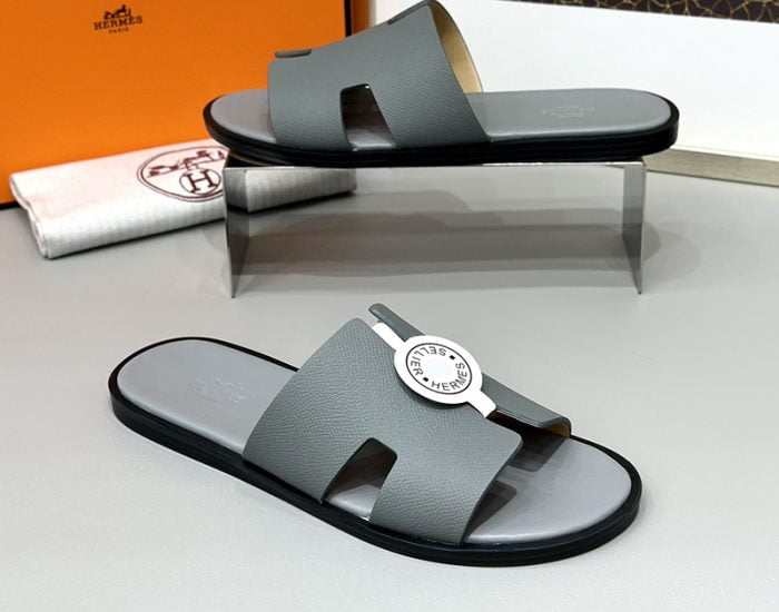 Dép nam Hermes Full xám da taiga Siêu Cấp