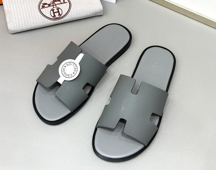 Dép nam Hermes Full xám da taiga Siêu Cấp