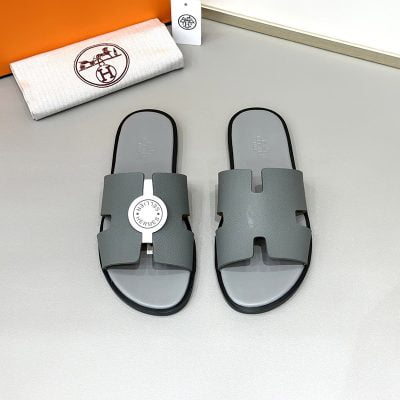 Dép nam Hermes Full xám da taiga Siêu Cấp