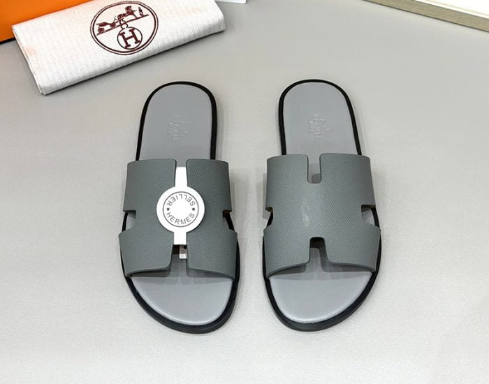 Dép nam Hermes Full xám da taiga Siêu Cấp