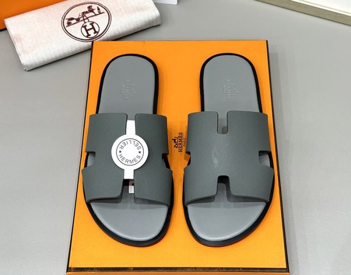 Dép nam Hermes Full xám da taiga Siêu Cấp