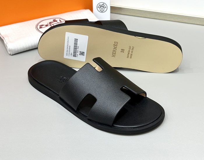 Dép nam Hermes Full đen da taiga Siêu Cấp