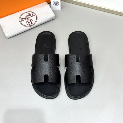 Dép nam Hermes Full đen da taiga Siêu Cấp