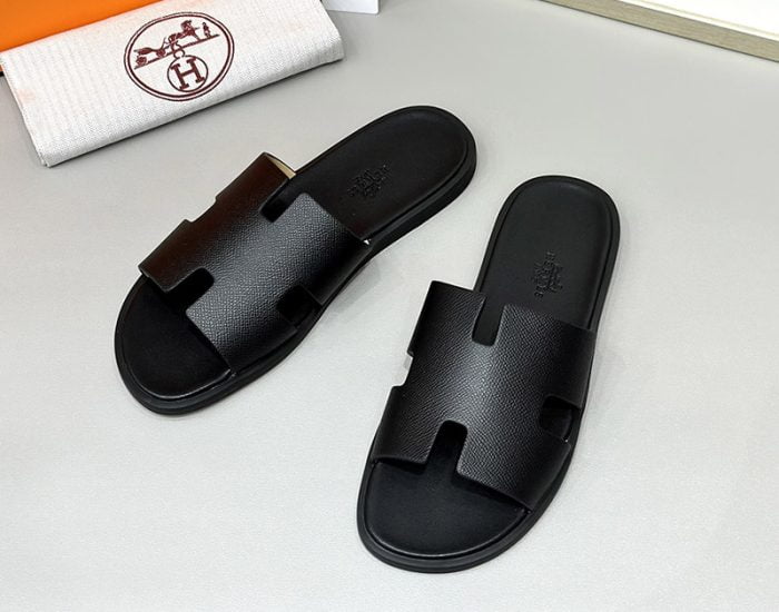 Dép nam Hermes Full đen da taiga Siêu Cấp