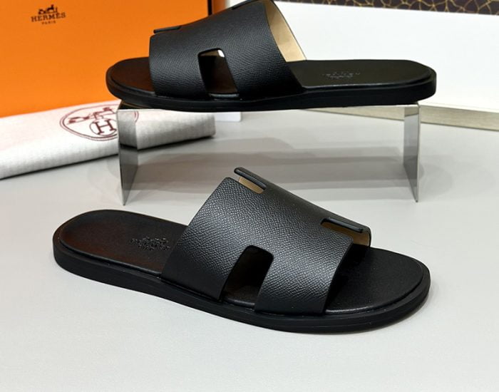 Dép nam Hermes Full đen da taiga Siêu Cấp