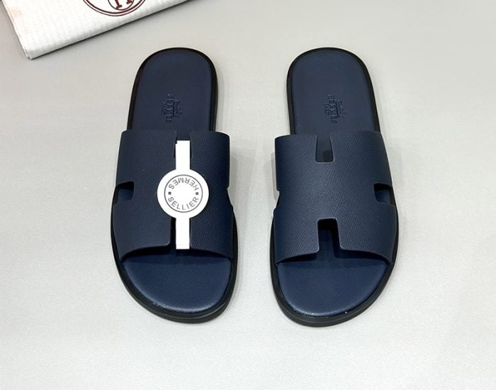 Dép nam Hermes Full xanh da taiga Siêu Cấp