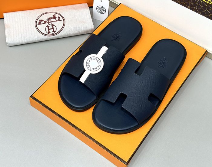 Dép nam Hermes Full xanh da taiga Siêu Cấp