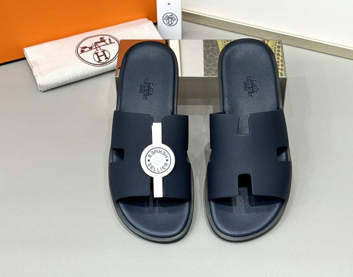 Dép nam Hermes Full xanh da taiga Siêu Cấp
