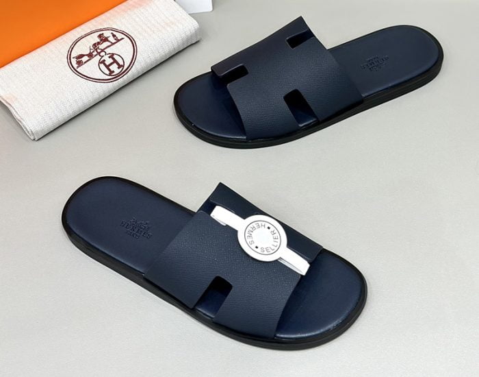 Dép nam Hermes Full xanh da taiga Siêu Cấp