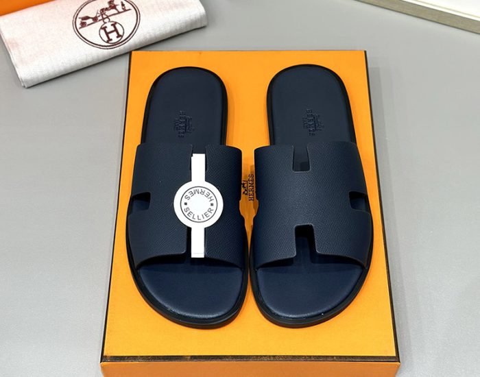 Dép nam Hermes Full xanh da taiga Siêu Cấp