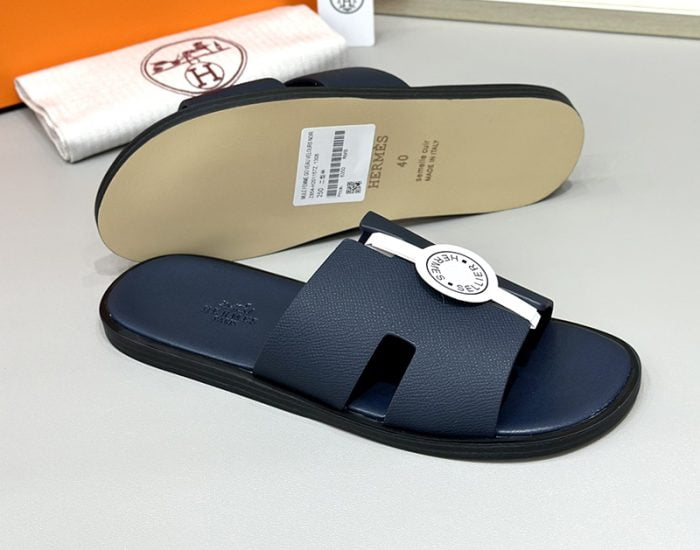 Dép nam Hermes Full xanh da taiga Siêu Cấp