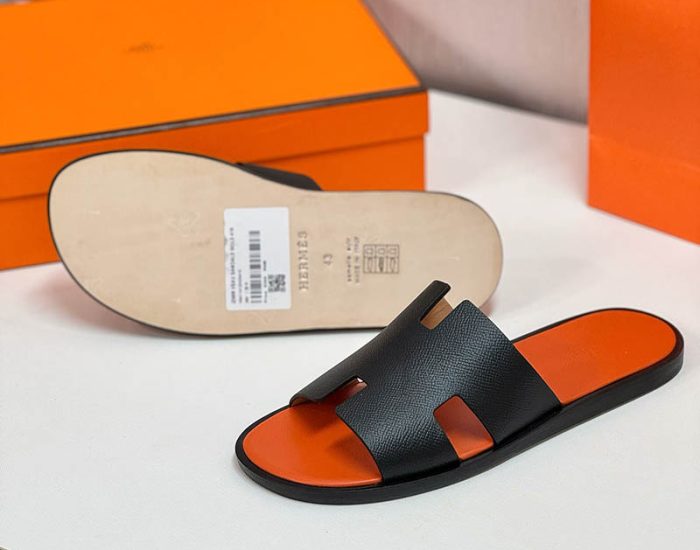 Dép nam Hermes lót cam quai đen da taiga Like Auth