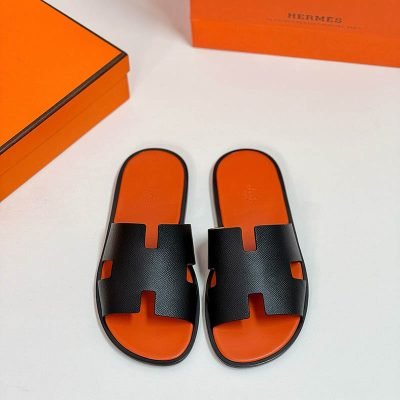 Dép nam Hermes lót cam quai đen da taiga Like Auth