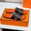Dép nam Hermes lót cam quai đen da taiga Like Auth
