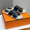 Dép nam Hermes lót cói da lì màu đen Like Auth