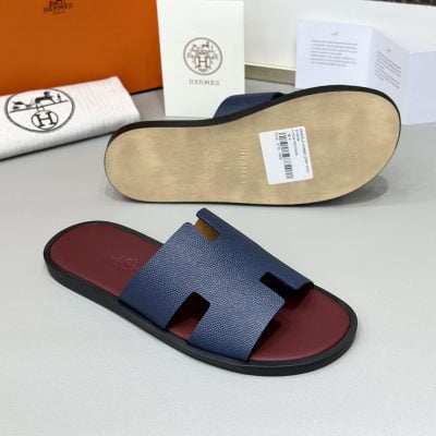 Dép nam Hermes lót đỏ quai xanh đế gỗ Like Auth