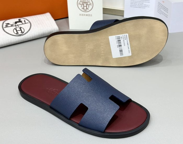 Dép nam Hermes lót đỏ quai xanh đế gỗ Like Auth