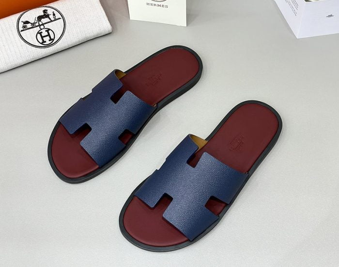 Dép nam Hermes lót đỏ quai xanh đế gỗ Like Auth