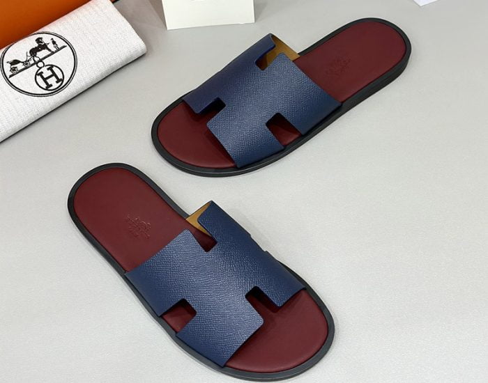 Dép nam Hermes lót đỏ quai xanh đế gỗ Like Auth