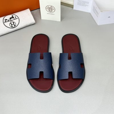 Dép nam Hermes lót đỏ quai xanh đế gỗ Like Auth