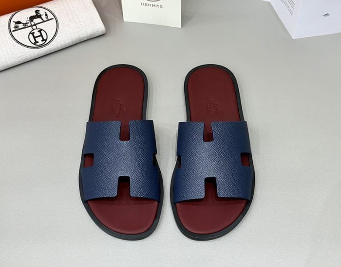 Dép nam Hermes lót đỏ quai xanh đế gỗ Like Auth