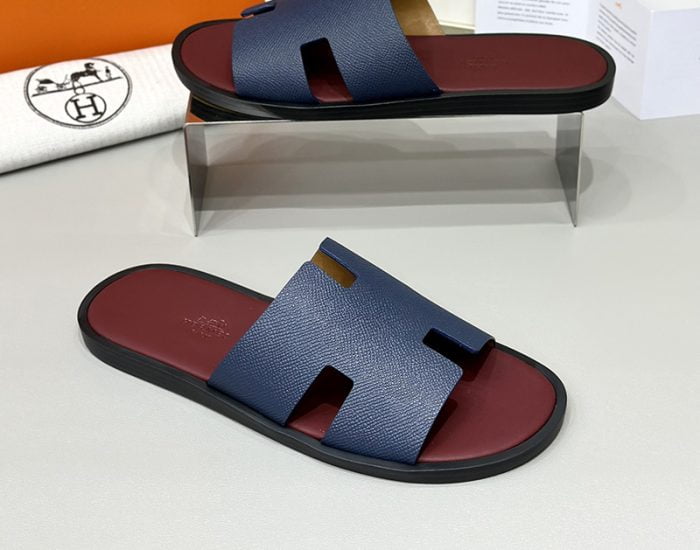 Dép nam Hermes lót đỏ quai xanh đế gỗ Like Auth