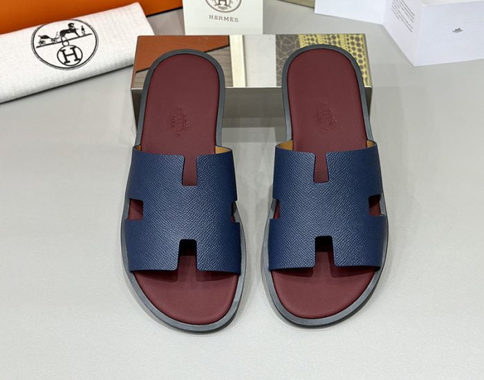 Dép nam Hermes lót đỏ quai xanh đế gỗ Like Auth