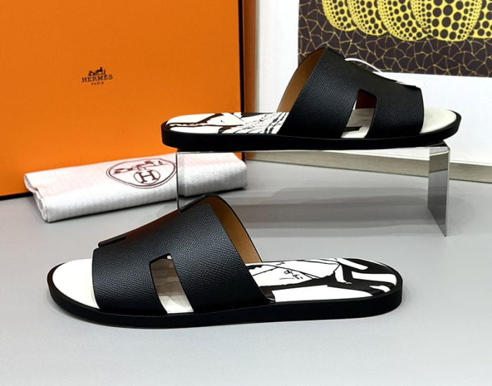 Dép nam Hermes lót in hình da taiga Siêu Cấp