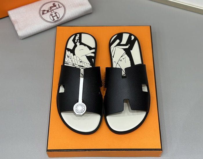 Dép nam Hermes lót in hình da taiga Siêu Cấp