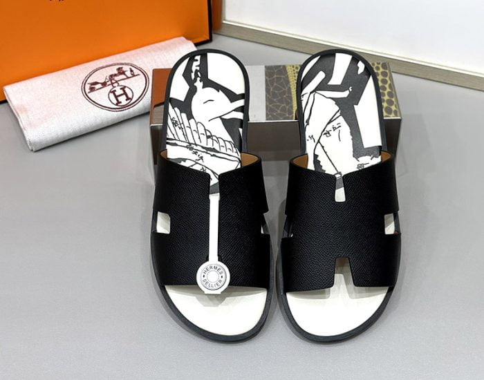 Dép nam Hermes lót in hình da taiga Siêu Cấp