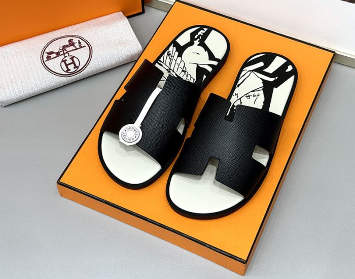 Dép nam Hermes lót in hình da taiga Siêu Cấp