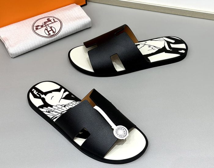 Dép nam Hermes lót in hình da taiga Siêu Cấp