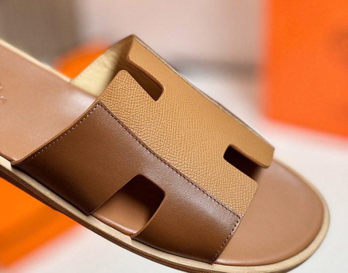 Dép nam Hermes quai màu nâu phối da taiga Like Auth