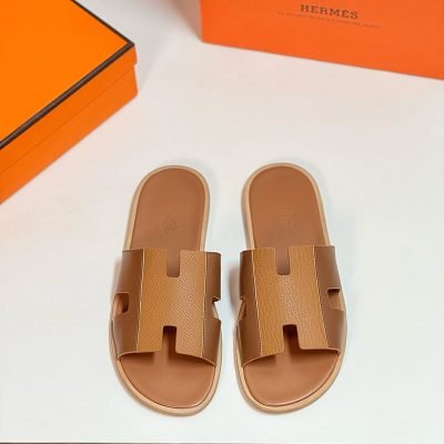 Dép nam Hermes quai màu nâu phối da taiga Like Auth