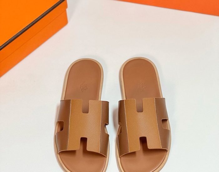 Dép nam Hermes quai màu nâu phối da taiga Like Auth