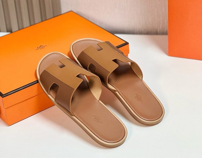 Dép nam Hermes quai màu nâu phối da taiga Like Auth