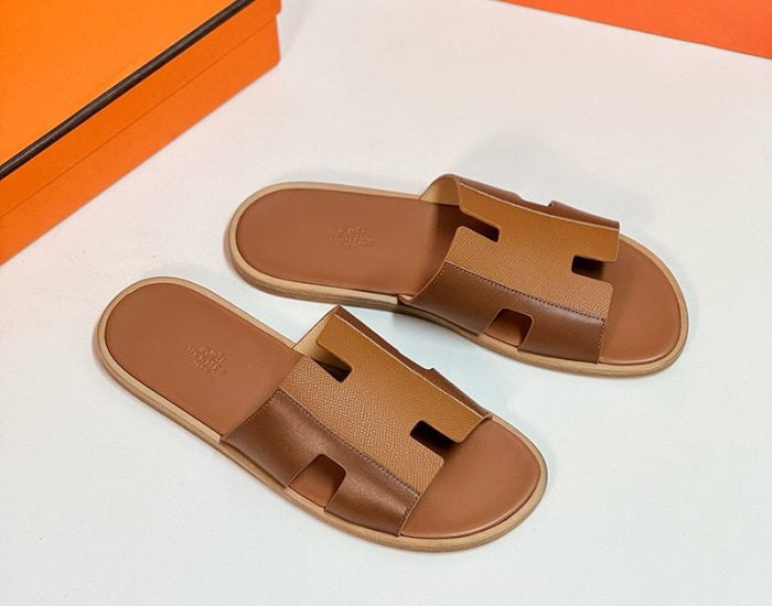 Dép nam Hermes quai màu nâu phối da taiga Like Auth