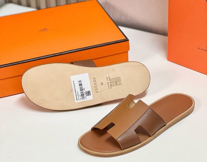 Dép nam Hermes quai màu nâu phối da taiga Like Auth