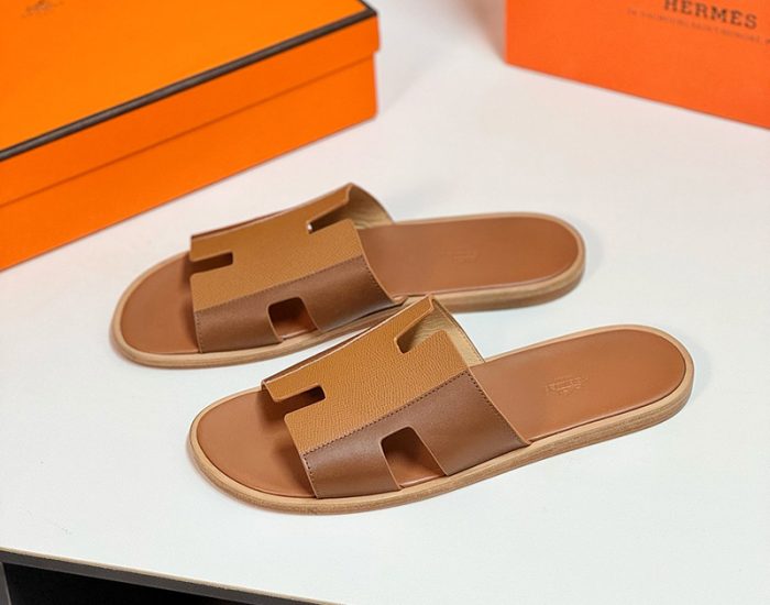 Dép nam Hermes quai màu nâu phối da taiga Like Auth