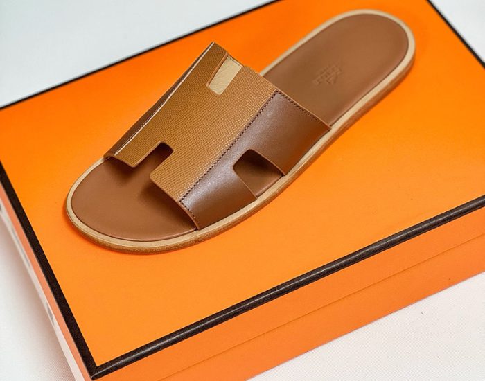 Dép nam Hermes quai màu nâu phối da taiga Like Auth