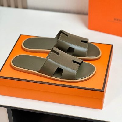 Dép nam Hermes màu rêu phối tag vải Like Auth 