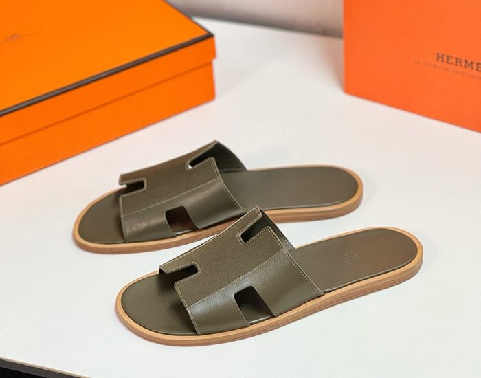 Dép nam Hermes màu rêu phối tag vải Like Auth
