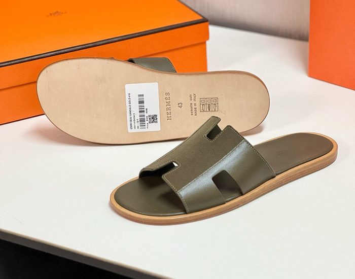 Dép nam Hermes màu rêu phối tag vải Like Auth