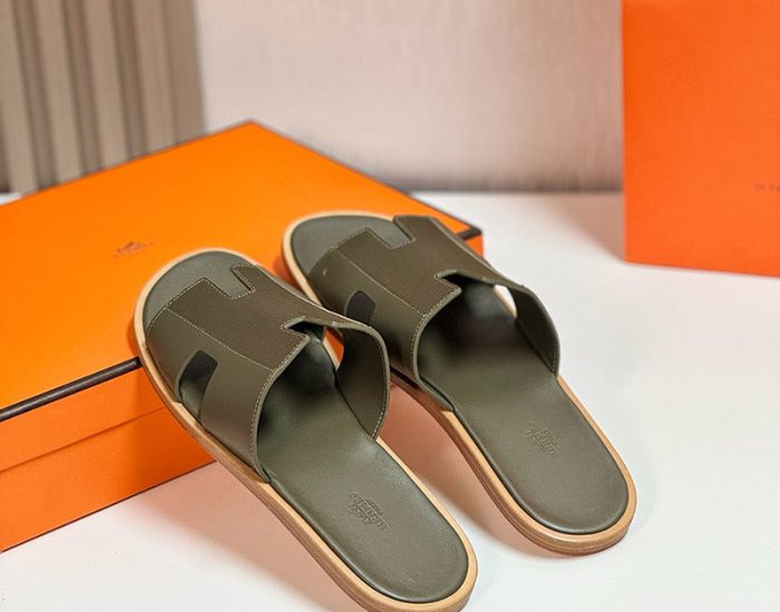Dép nam Hermes màu rêu phối tag vải Like Auth