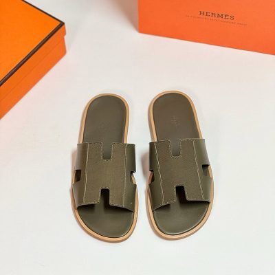 Dép nam Hermes màu rêu phối tag vải Like Auth