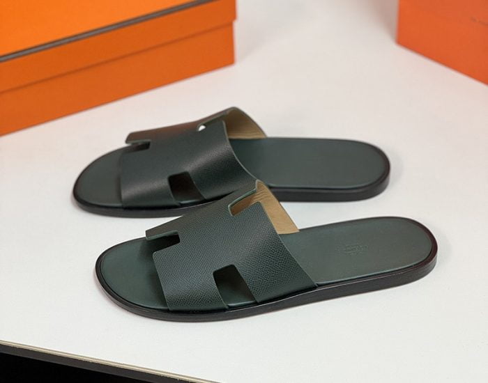 Dép nam Hermes màu xanh rêu da taiga Like Auth