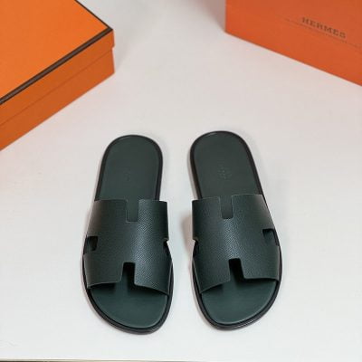Dép nam Hermes màu xanh rêu da taiga Like Auth